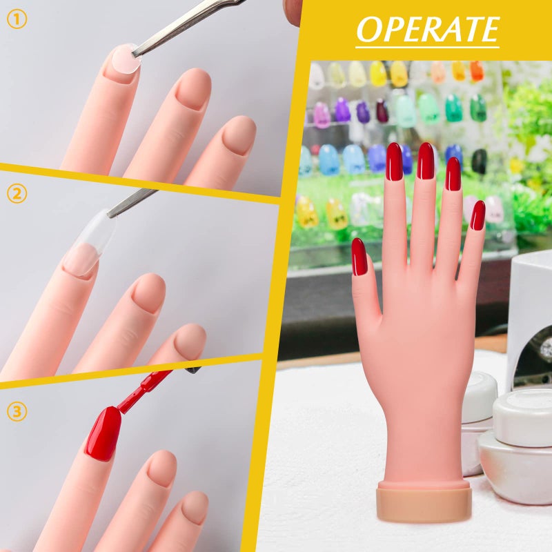 krofaue 2 Pack Right Hands Practice Nail Tips Art Trainer Training Hand Tool Flexible Bendable Movable Fake Mannequin Manicure Tool - Image 5